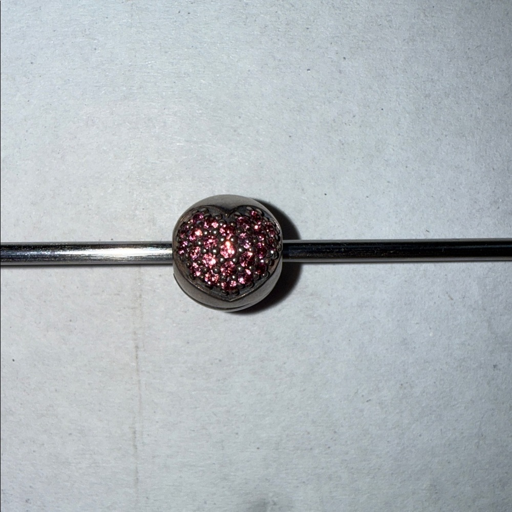 Pandora Silver Bracelet with Pink Jeweled Heart Charm